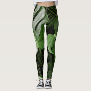 Legging Folhas de Monstera, layout tropical de luxo.