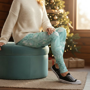 Legging Folhas de Natal Costeiras com Bagas Padrão#7 ID100