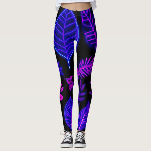 Legging Folhas de Neon em Tons Rosa e Roxo