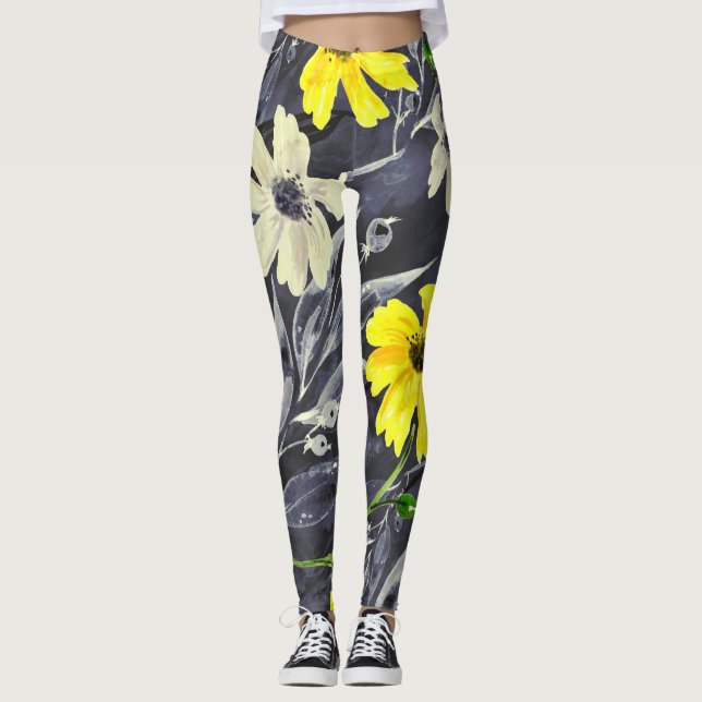 Legging Folhas de outono, bagas: padrão de aquarelas. (Frente)