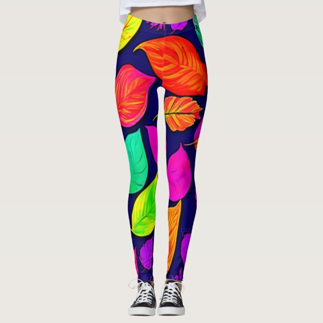 Legging Folhas de outono coloridas Trabalho de arte (Frente)