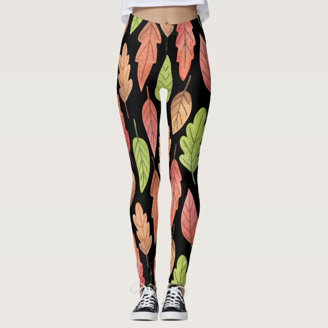 Legging Folhas de outono de Aquarela: padrão sem costura (Frente)