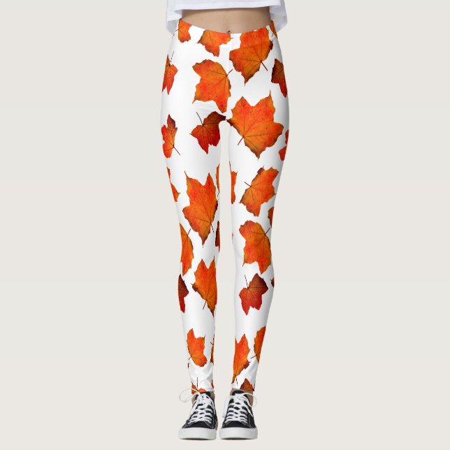 Legging Folhas de outono Laranja Folhas (Frente)