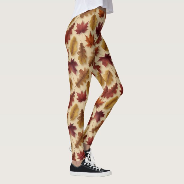 Legging Folhas de Outono Padrão Quente de Outono (Direita)