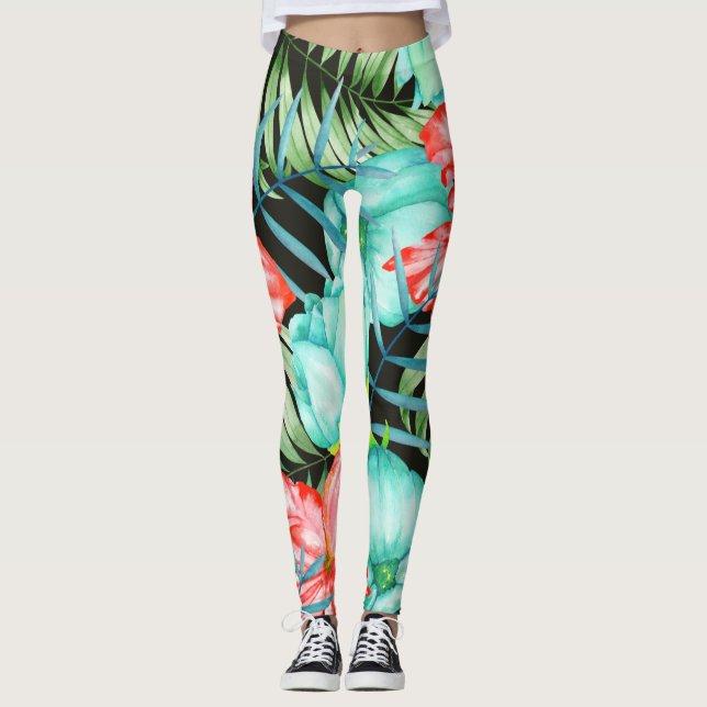 Legging Folhas De Palma E Flores (Frente)