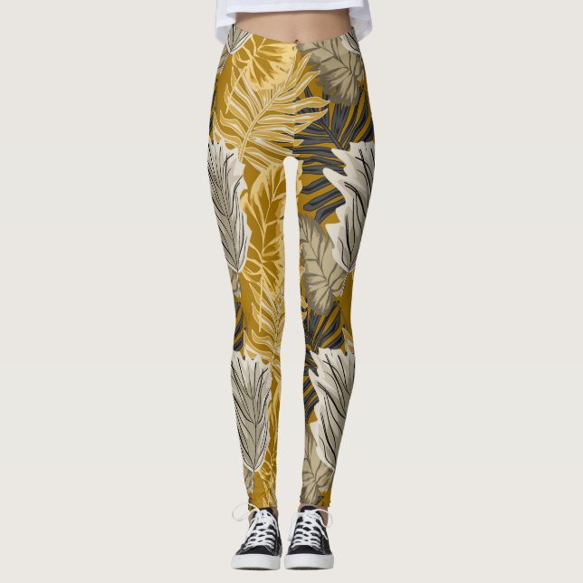 Legging Folhas de palma, tropicais, botânicas, selvas, flo (Frente)