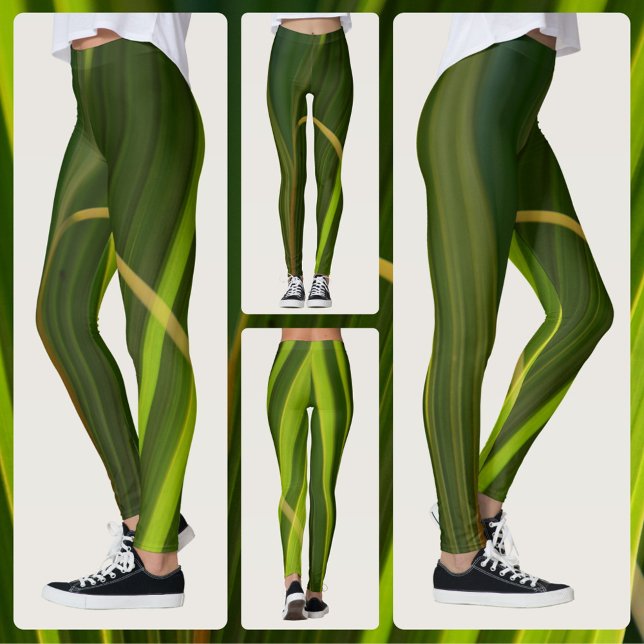 Legging Folhas de Palma Verde Abstrato Tropical Natural (Criador carregado)