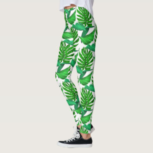 Legging Folhas de palma verdes e brancas, selva tropical