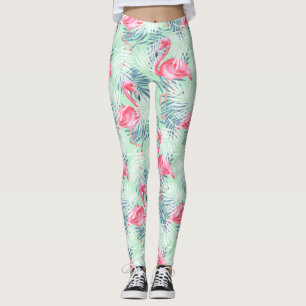 Legging Folhas de palmeira e flamingos