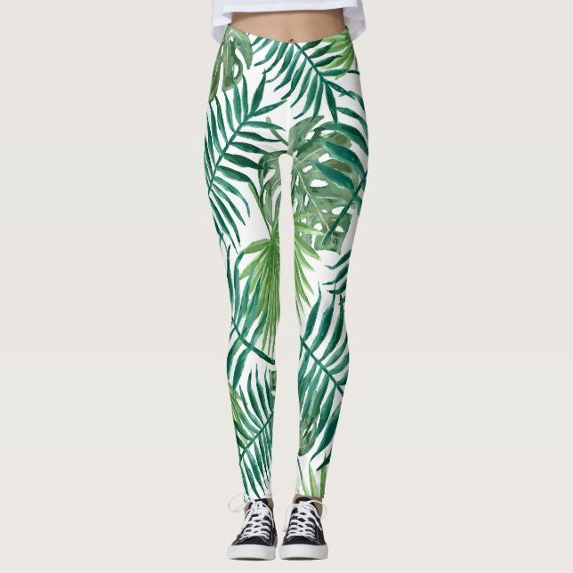 Legging Folhas de palmeira tropical moderna (Frente)