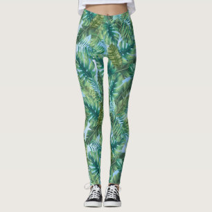 Legging Folhas de plantas verdes tropicais