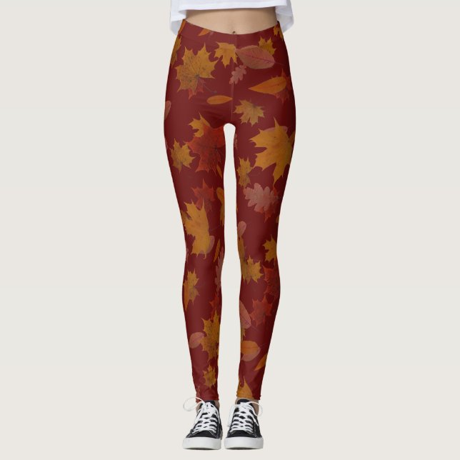 Legging Folhas de queda do outono no vermelho de vinho (Frente)