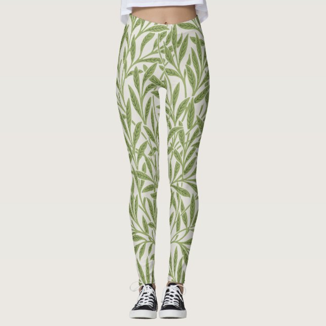 Legging Folhas de Salgueiro Verde Botânico Vintage (Frente)