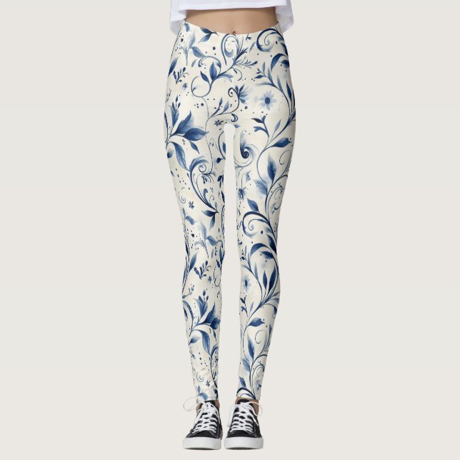 Legging Folhas de salsa azul Elegante - Fundo branco (2) (Frente)