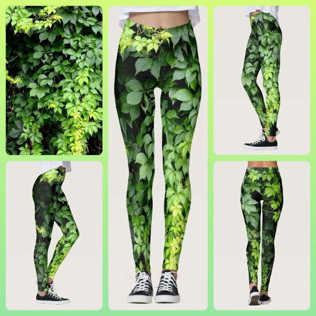 Legging Folhas de Videira de Hera Verde Luxuriante Fotográ (Criador carregado)