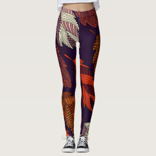 Legging Folhas Diagonais: Padrão De Vintagem Desenhado À M