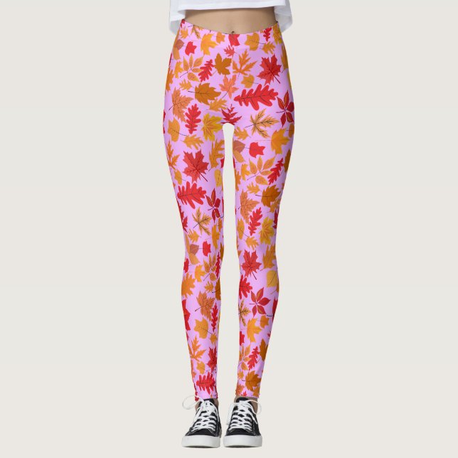 Legging Folhas do outono 02 L Púrpura BG (Frente)