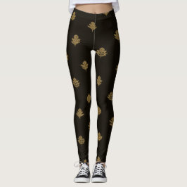 Legging Folhas Douradas Silenciadas Pretas