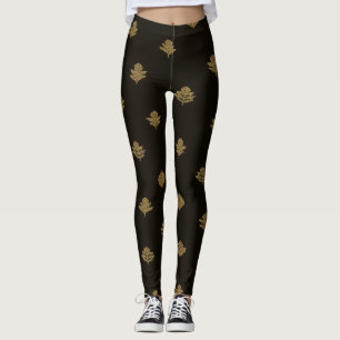 Legging Folhas Douradas Silenciadas Pretas 