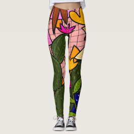 Legging Folhas e flores tropicais abstratas