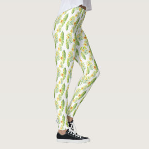 Legging Folhas e flores tropicais amarelas e verdes