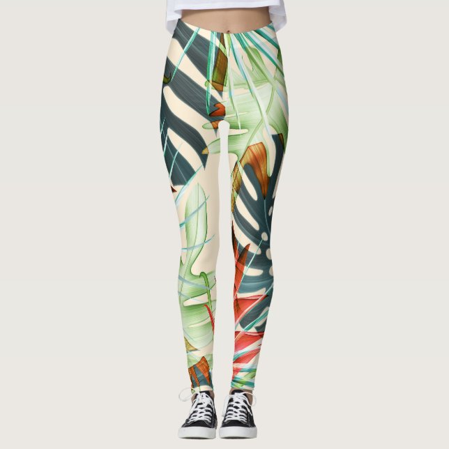 Legging Folhas e flores tropicais: padrão vibrante (Frente)