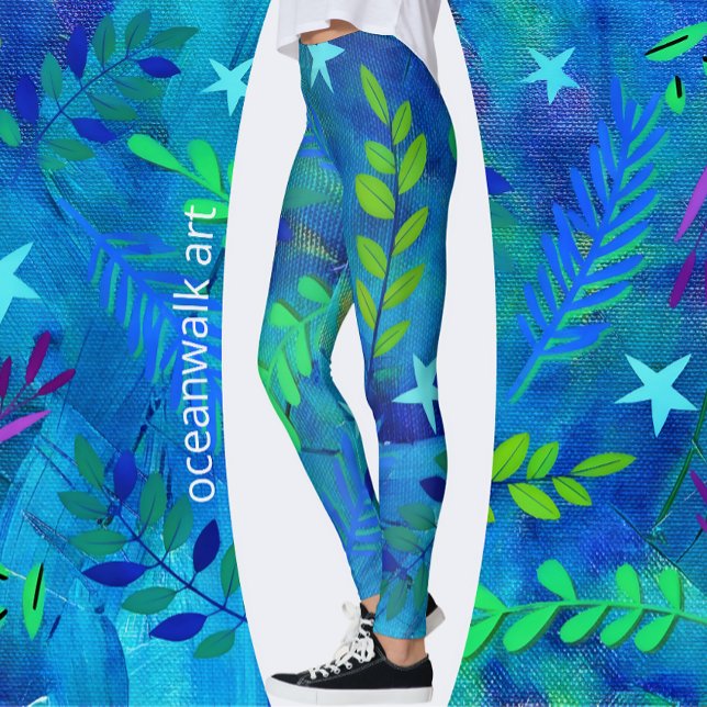 Legging Folhas e Ramificações bonito em Azul (Criador carregado)