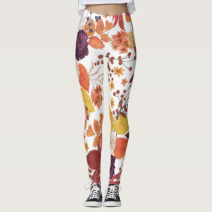 Legging Folhas e Rosas de Aquarela do outono