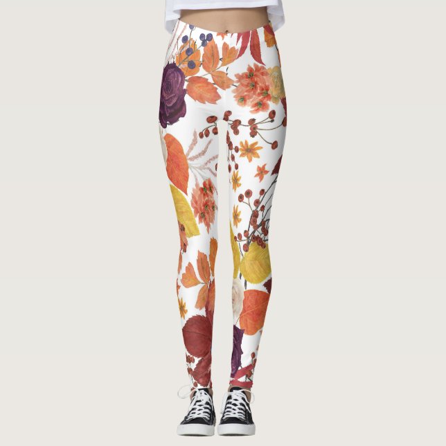 Legging Folhas e Rosas de Aquarela do outono (Frente)