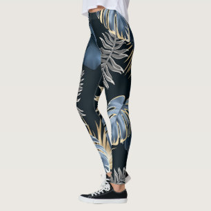 Legging folhas escuras plantas tropicais