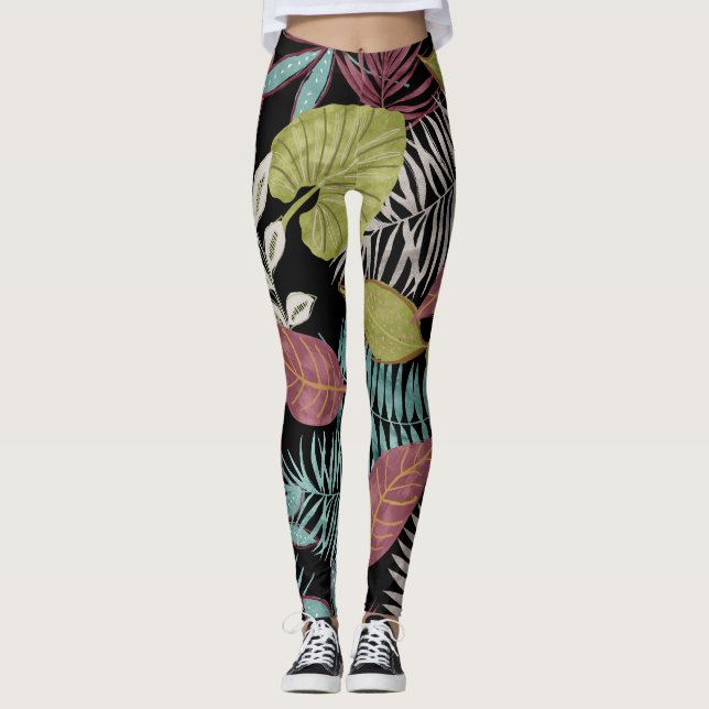 Legging Folhas escuras tropicais: Design de padrão têxtil (Frente)