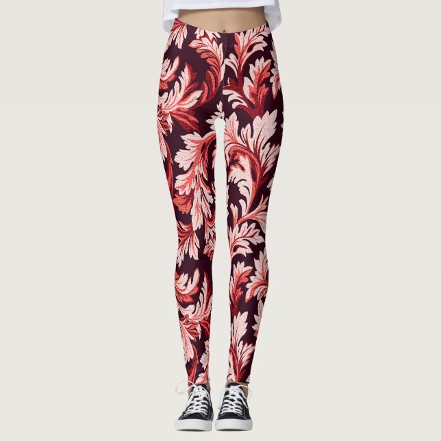 Legging Folhas Espirais Vintage Barrocas, Texturadas. (Frente)