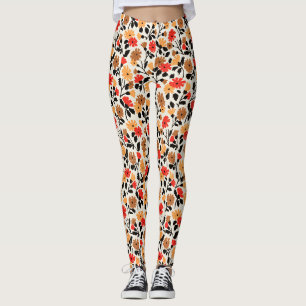 Legging Folhas finais do padrão floral de Arte