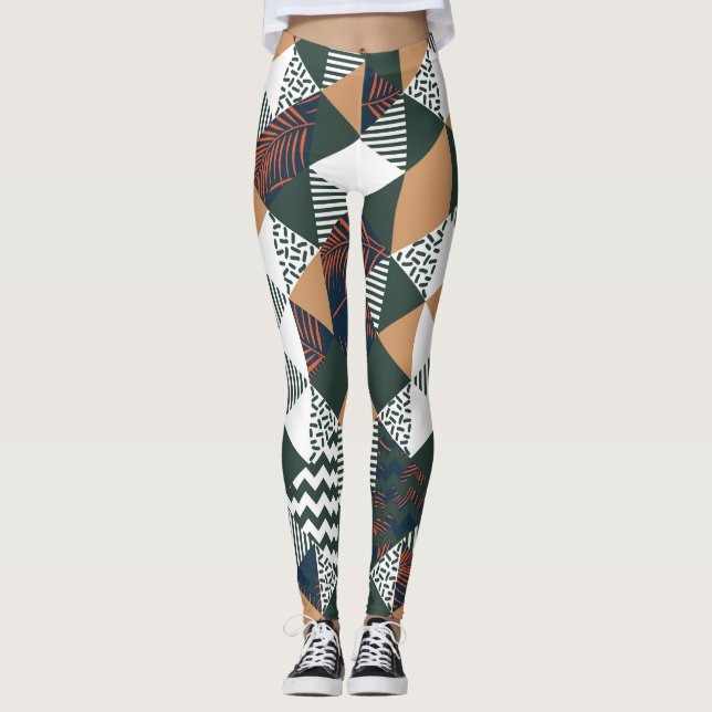 Legging Folhas geométricas de palma, padrão de tendências (Frente)