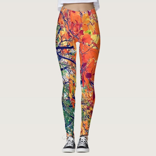 Legging Folhas laranja e verde (Frente)