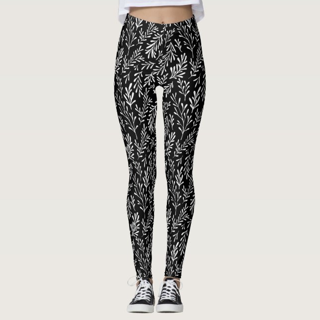 Legging Folhas pretas e brancas (Frente)