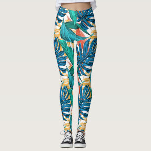 Legging Folhas tropicais coloridas, design de padrão exóti