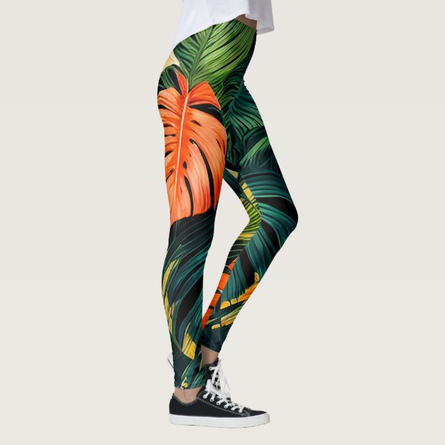 Legging Folhas Tropicais Coloridas e Flores de Hibisco | (Direita)