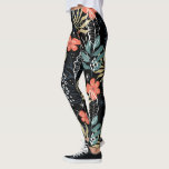 Legging Folhas tropicais coloridas e leggi-padrão de flore<br><div class="desc">Ilustração colorida de folhas e flores tropicais com uma cor preta de fundo mutável.</div>