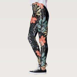 Legging Folhas tropicais coloridas e leggi-padrão de flore