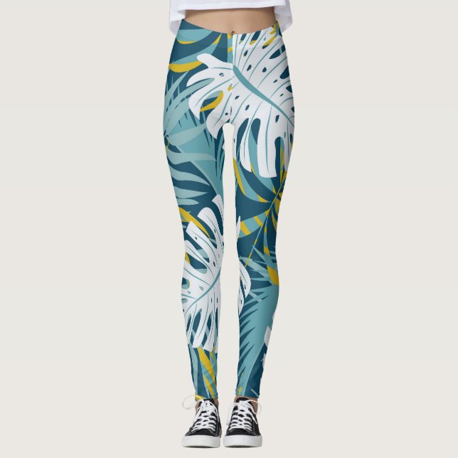 Legging Folhas tropicais coloridas, padrão abstrato origin (Frente)