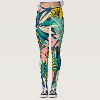 Legging Folhas tropicais coloridas: padrão de verão.