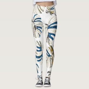 Legging Folhas tropicais coloridas, padrão moderno.