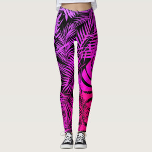 Legging Folhas tropicais cor-de-rosa-púrpura das têmpora
