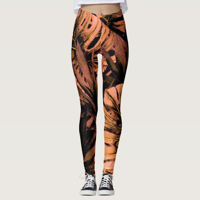 Legging Folhas tropicais de aquarela, desidratação sem cos (Frente)