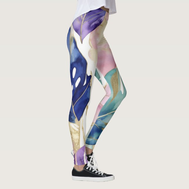 Legging Folhas tropicais de borda ouro em harmonia vibrant (Direita)
