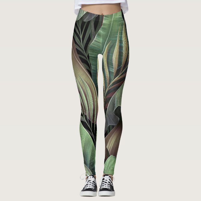 Legging Folhas tropicais de palma, ilustração tridimension (Frente)