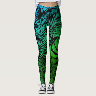 Legging Folhas tropicais de palma verde-esverdeado-chic
