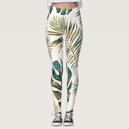 Legging Folhas tropicais de téal e de ouro padronizadas