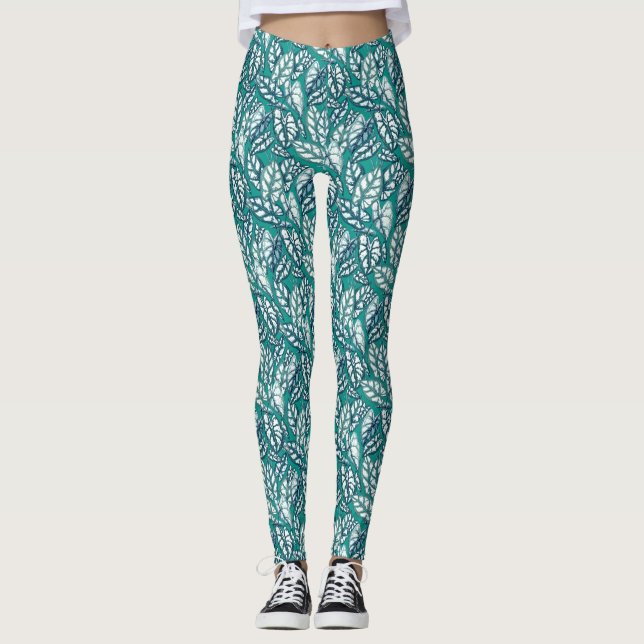 Legging Folhas Tropicais de Teto Azul (Frente)